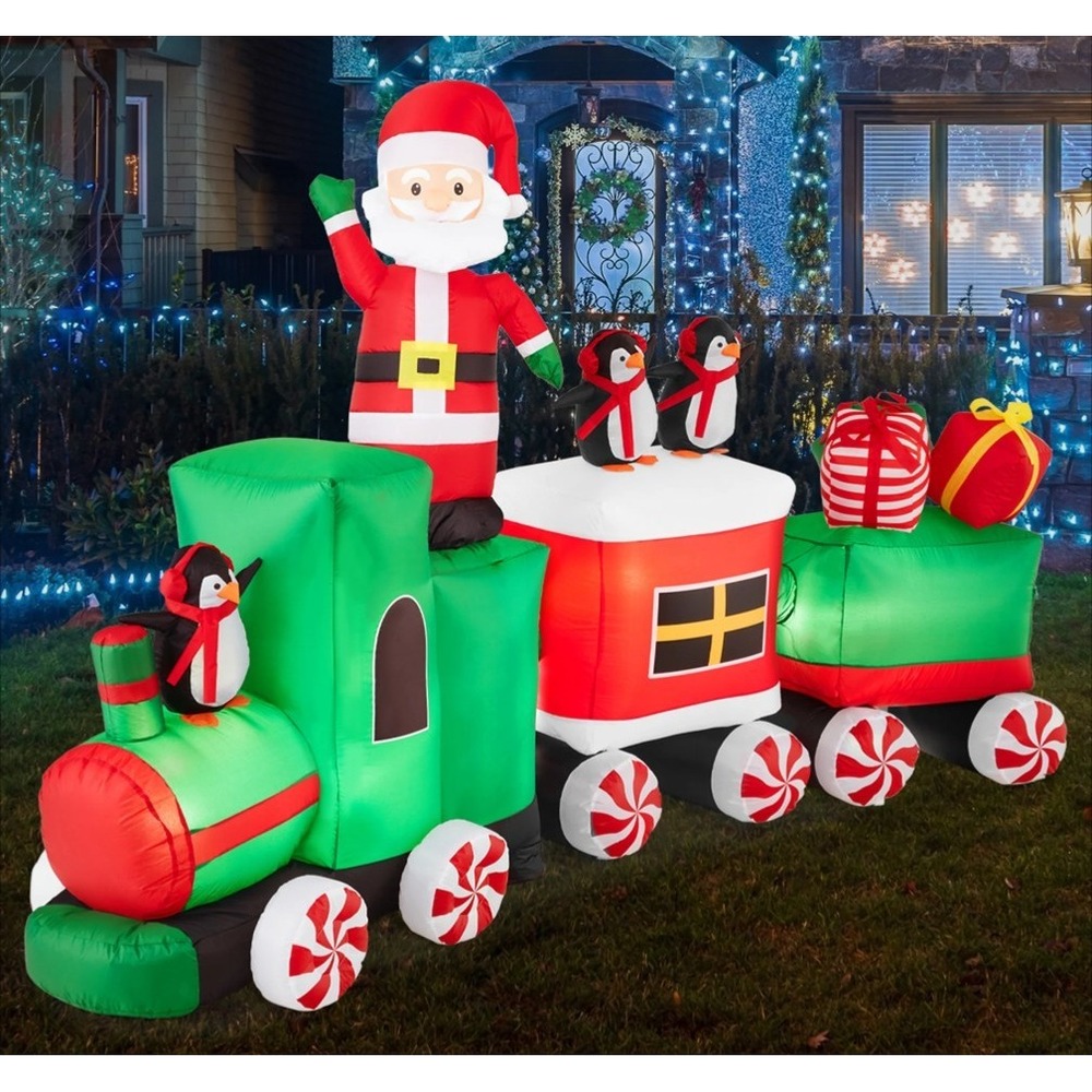 Christmas Train Inflatable Animated Santa Claus 8.5 x 5 LED Pre-Lit Lighting